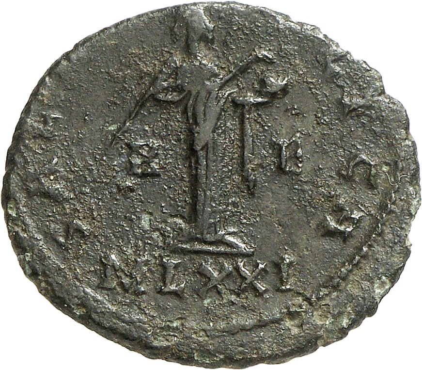 RIC V Carausius 165 Carausius reverse, Salus, draped, standing right, feeding snake held in arms