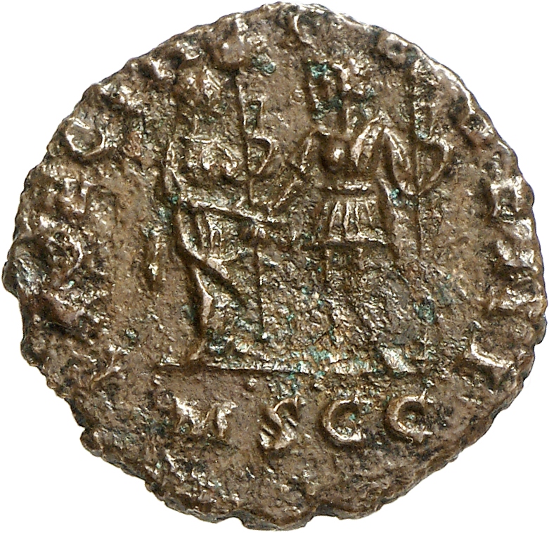 RIC V Carausius 217 Carausius reverse, Britannia, draped, standing right, holding ensign or trident in right hand and clas...
