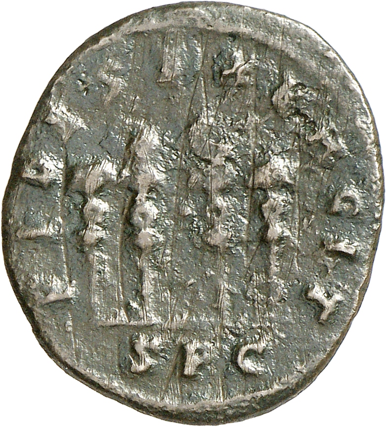 RIC V Carausius 223 Carausius reverse, Four ensigns