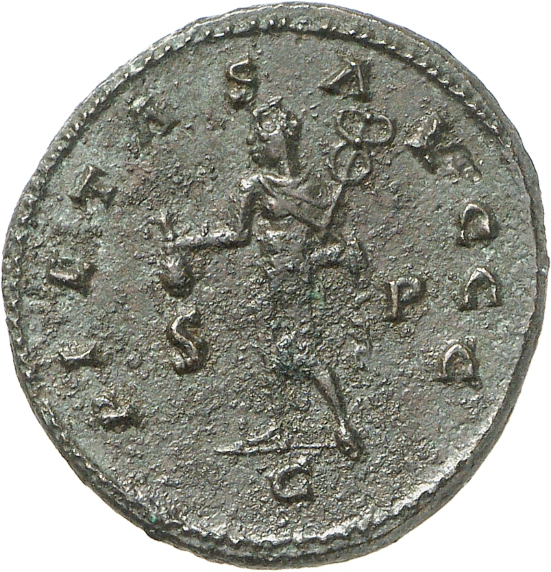 RIC V Carausius 343 Carausius reverse, Mercury, standing left, holding purse in right hand and caduceus in left hand