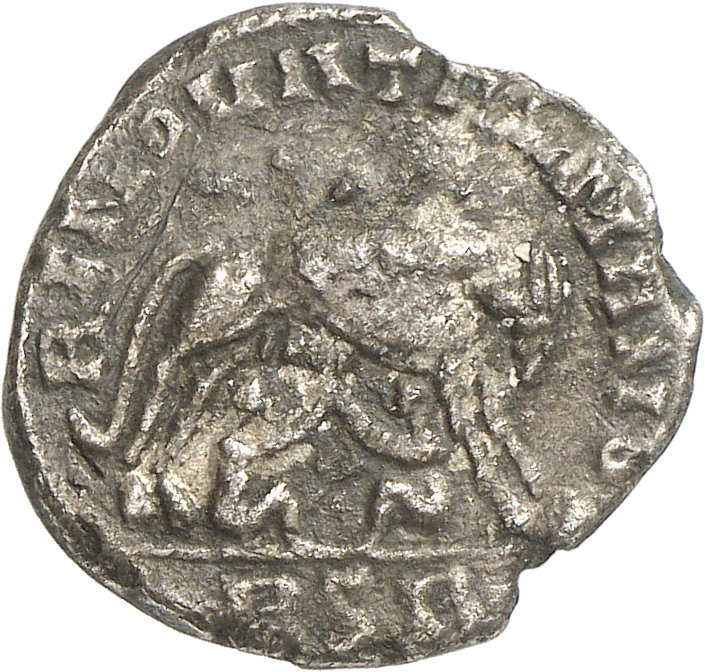 RIC V Carausius 571 Carausius reverse, She-wolf, standing right, suckling Romulus and Remus