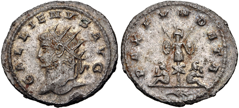 RIC V Carausius 652 Carausius reverse, Providentia, draped, standing left, holding globe in right hand and sceptre in left...