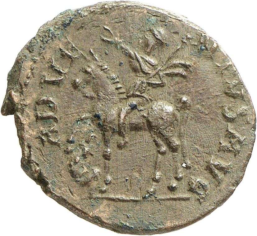 RIC V Carausius 732 Carausius reverse, Carausius, draped, cuirassed, riding left, raising right hand and holding short sce...