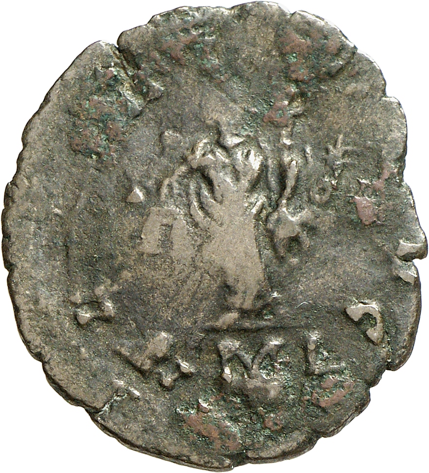 RIC V Carausius 91 Carausius reverse, Moneta, draped, standing left, holding scales in right hand and cornucopiae in left ...