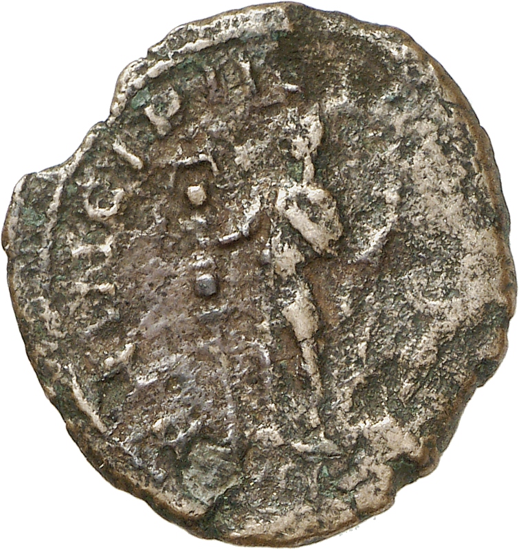 RIC V Carausius 947 Carausius reverse, Youth, draped, cuirassed, standing left, holding ensign in right hand and sceptre i...