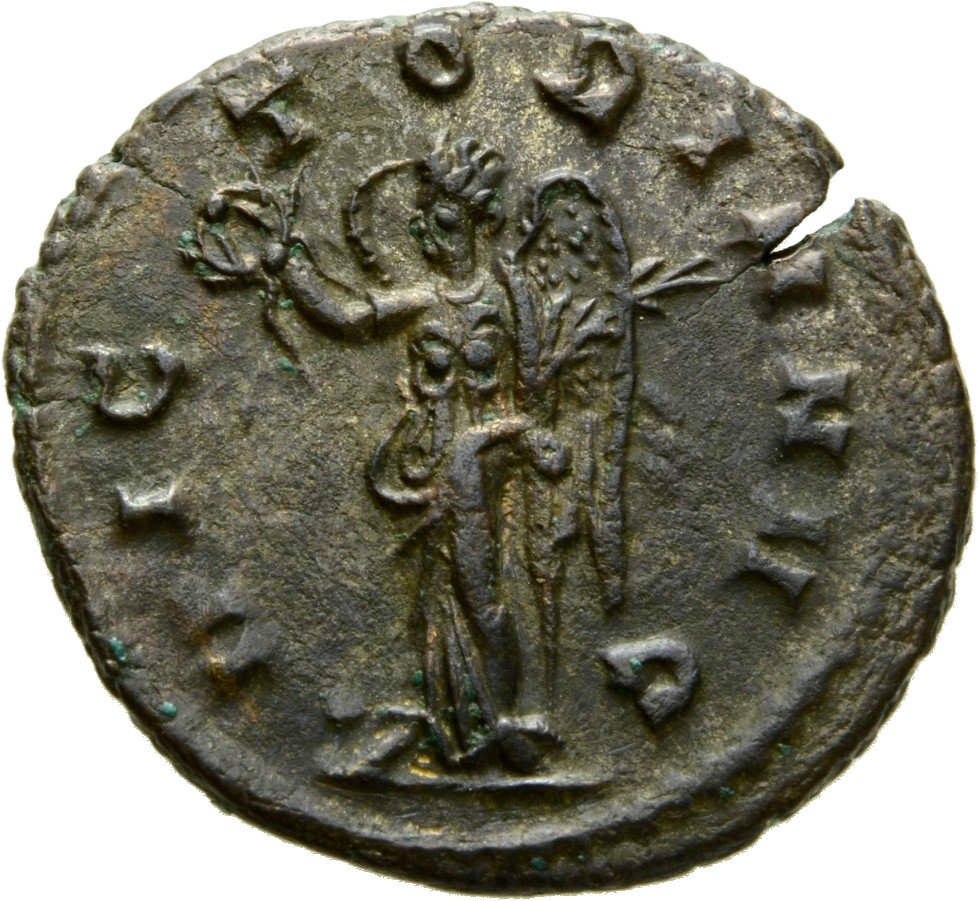 RIC V Claudius Gothicus 104 Claudius II Gothicus reverse, Victory, winged, draped, standing left, holding wreath in right ...