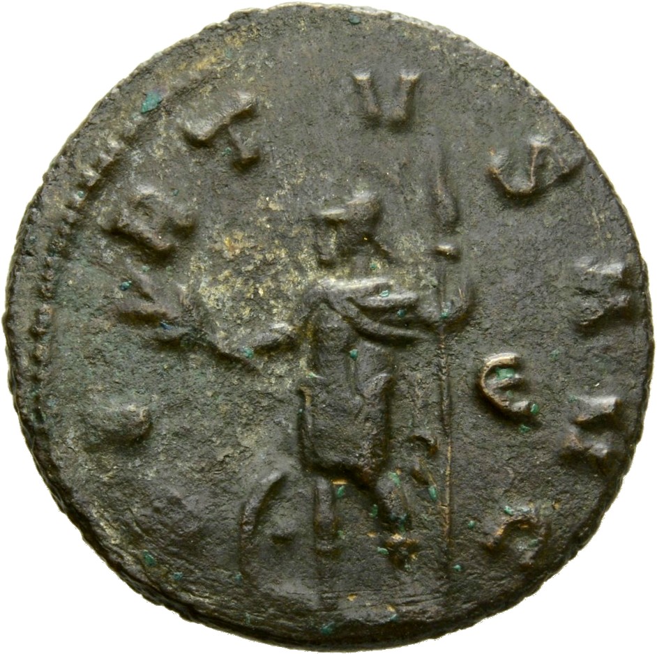 RIC V Claudius Gothicus 110 Claudius II Gothicus reverse, Soldier, helmeted, in military attire, standing left, holding br...