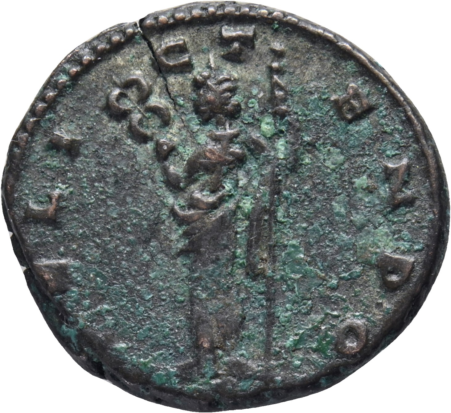 RIC V Claudius Gothicus 145 Claudius II Gothicus reverse — Felicitas, draped, standing left, holding caduceus in right han...