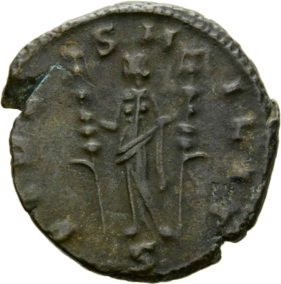 RIC V Claudius Gothicus 149 Claudius II Gothicus reverse, Fides, draped, standing left, holding ensign in each hand