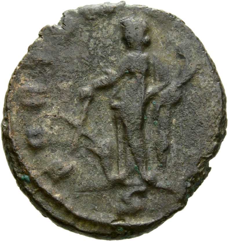 RIC V Claudius Gothicus 151 Claudius II Gothicus reverse, Fortuna, draped, standing left, holding rudder in right hand and...