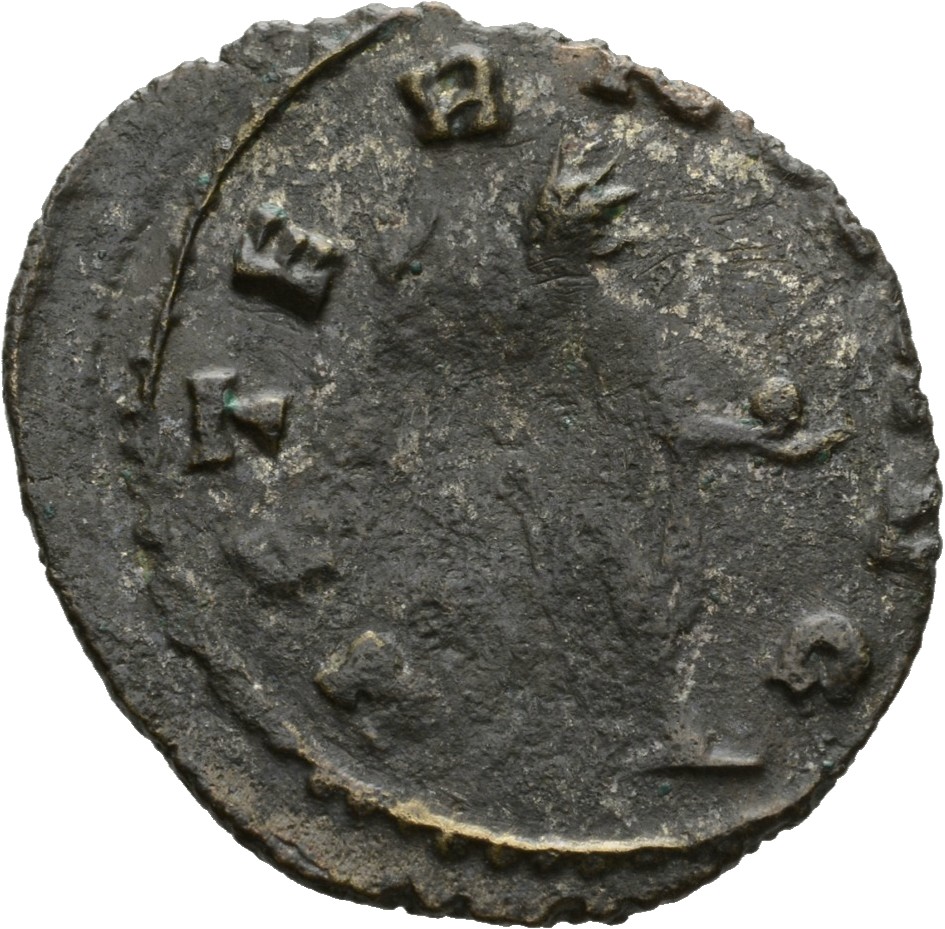 RIC V Claudius Gothicus 16 Claudius II Gothicus reverse, Sol, radiate, standing left, raising right hand and holding globe...