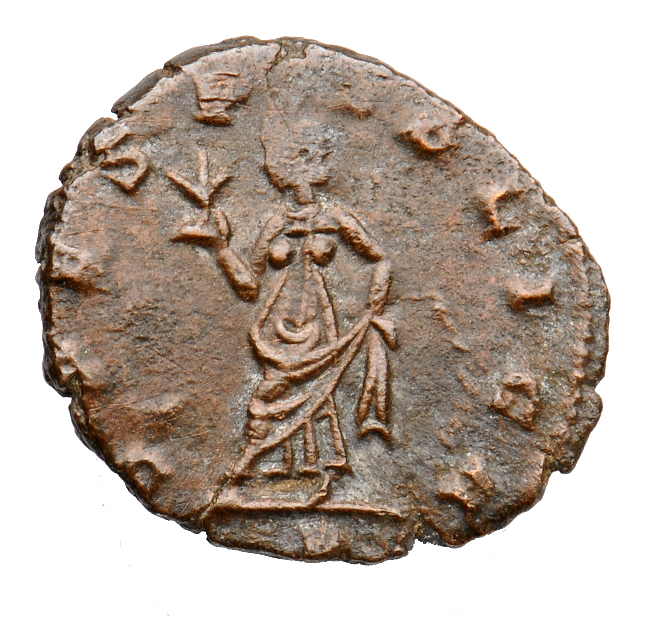 RIC V Claudius Gothicus 168 Claudius II Gothicus reverse, Spes, draped, walking left, holding flower in right hand and rai...
