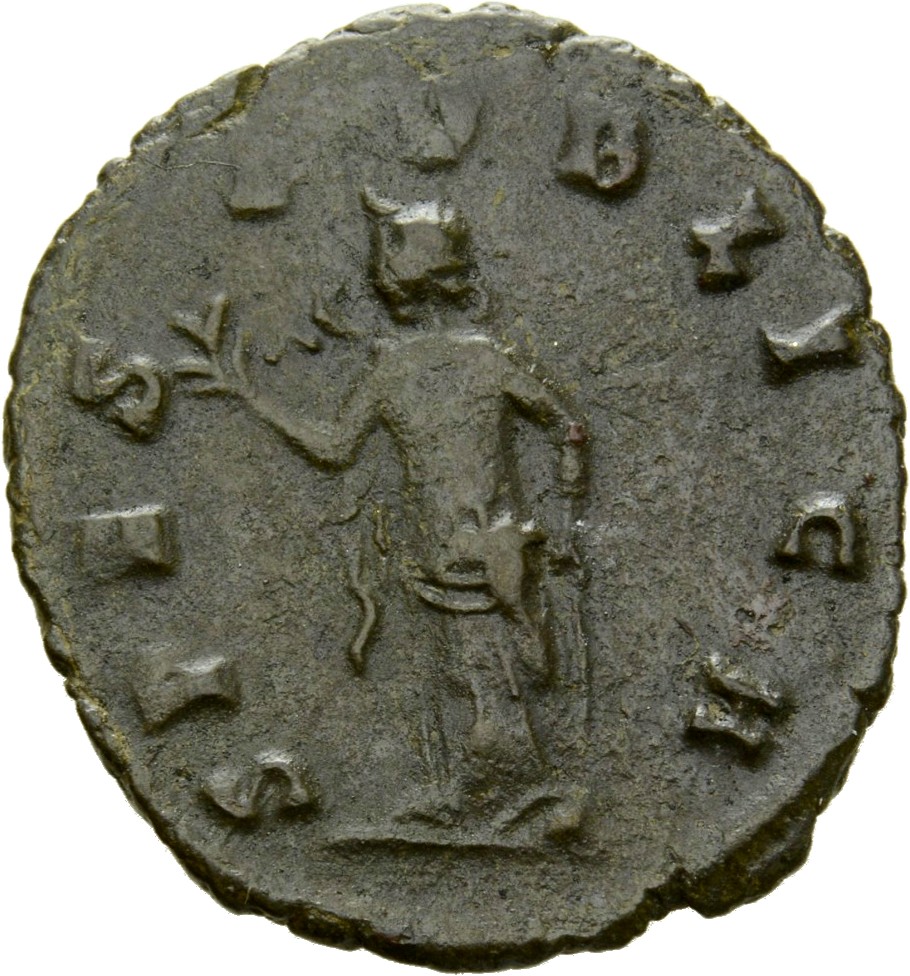 RIC V Claudius Gothicus 169 Claudius II Gothicus reverse — Spes, draped, walking left, holding flower in right hand and ra...
