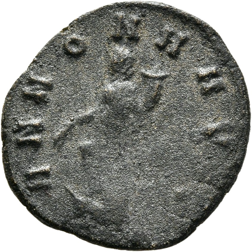 RIC V Claudius Gothicus 18 Claudius II Gothicus reverse — Annona, draped, standing left, foot on prow, holding corn-ears i...