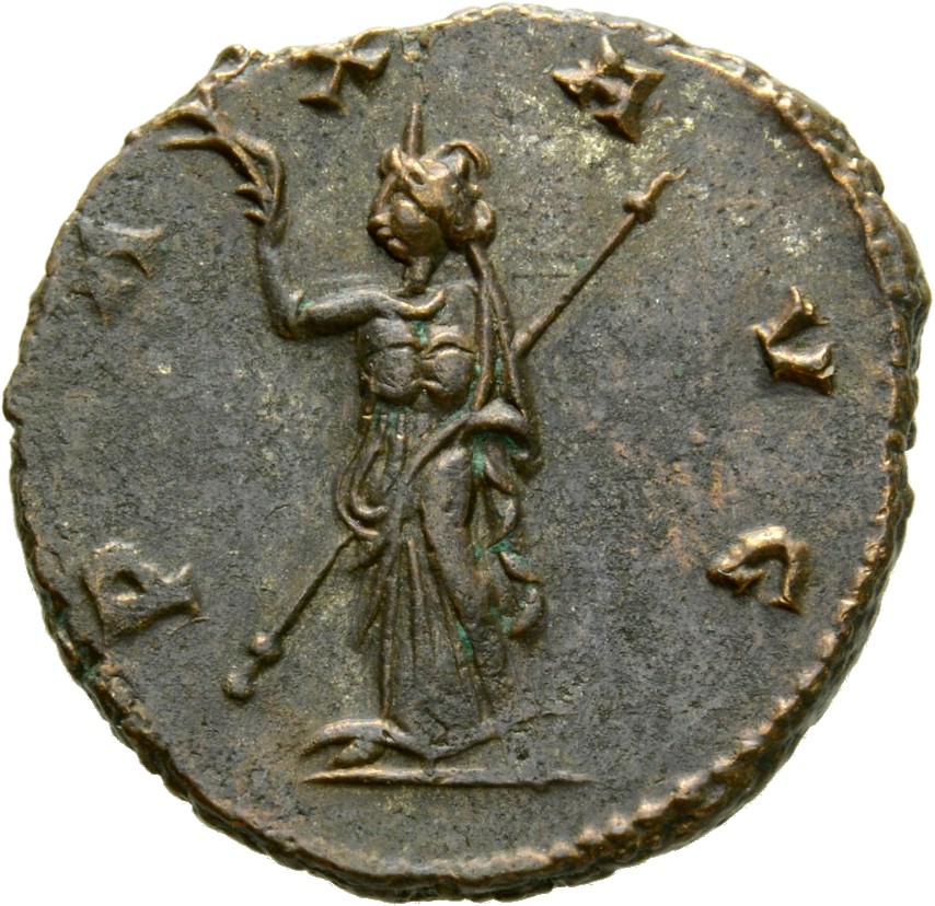 RIC V Claudius Gothicus 186 Claudius II Gothicus reverse, Pax, draped, standing left, holding olive-branch in right hand a...