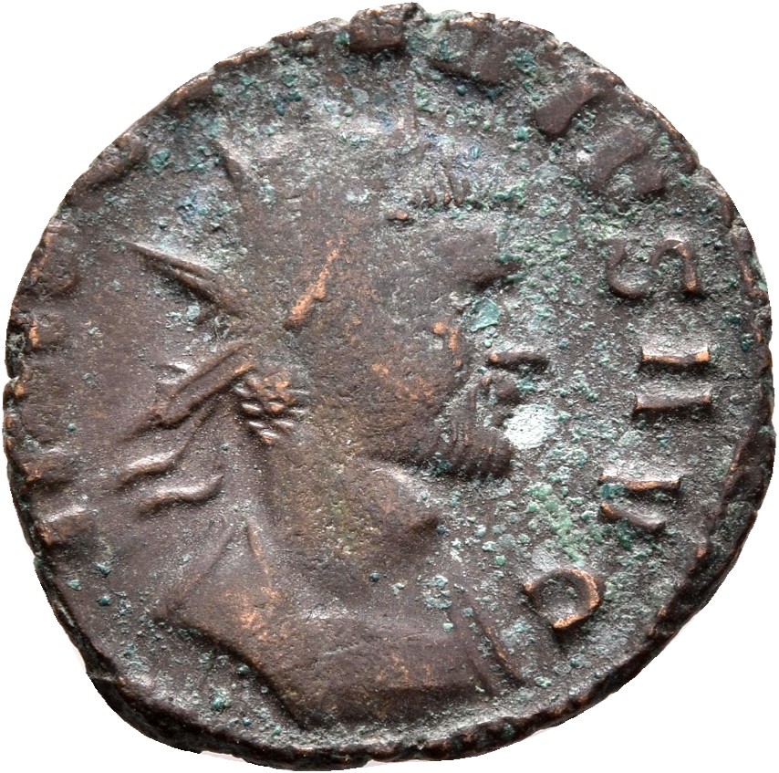 RIC V Claudius Gothicus 19 Claudius II Gothicus obverse — Bust of Claudius Gothicus, radiate, cuirassed, right or head of ...