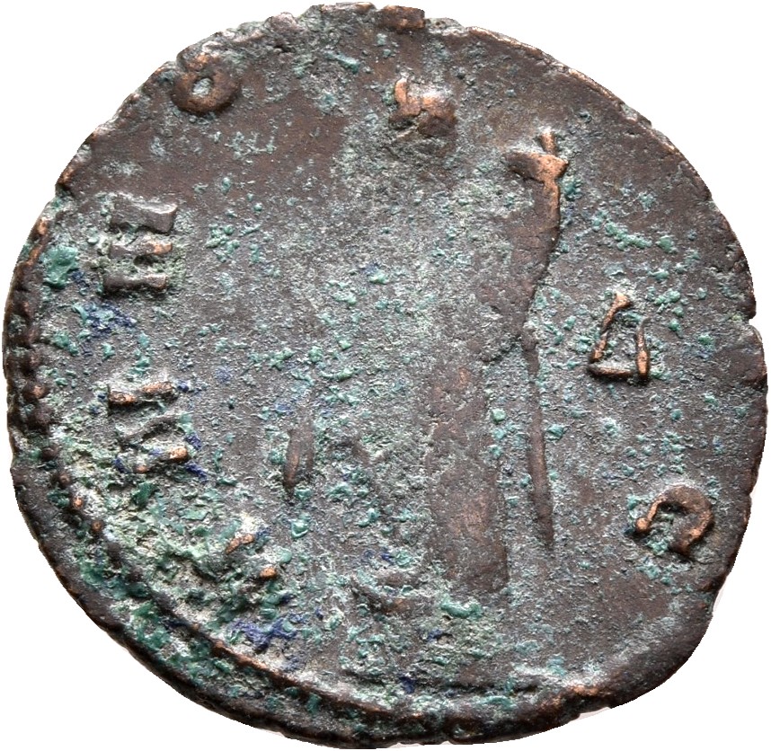 RIC V Claudius Gothicus 19 Claudius II Gothicus reverse — Annona, draped, standing left, foot on prow, holding corn-ears i...