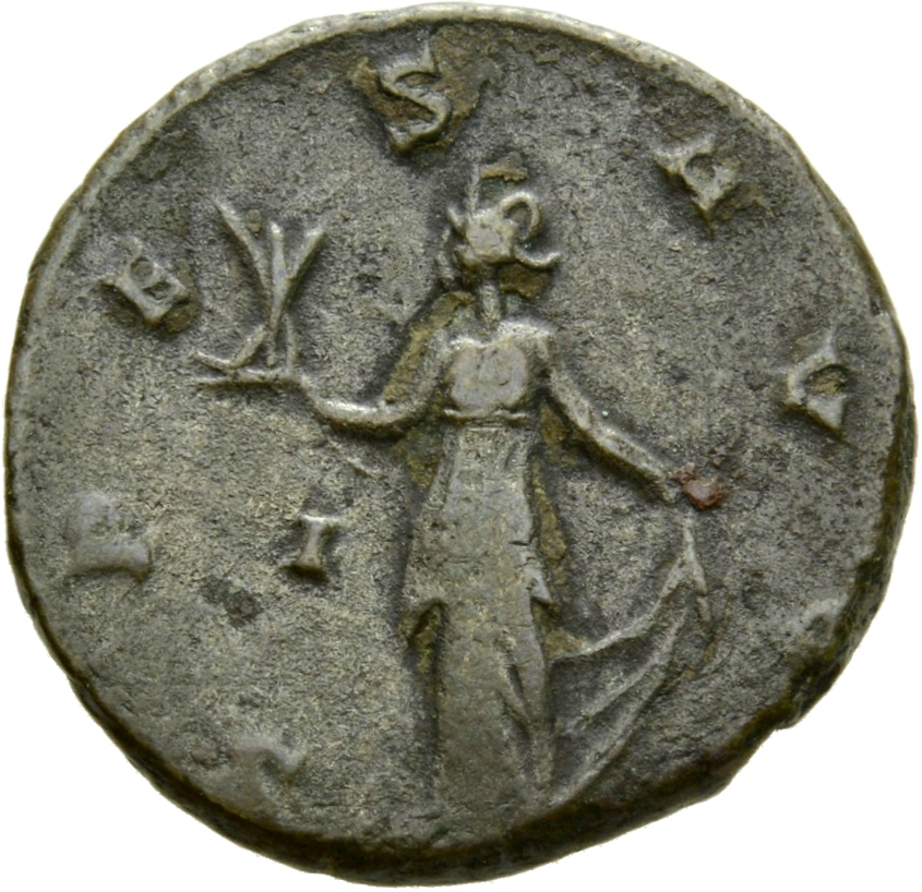 RIC V Claudius Gothicus 191 Claudius II Gothicus reverse, Spes, draped, walking left, holding flower in right hand and rai...