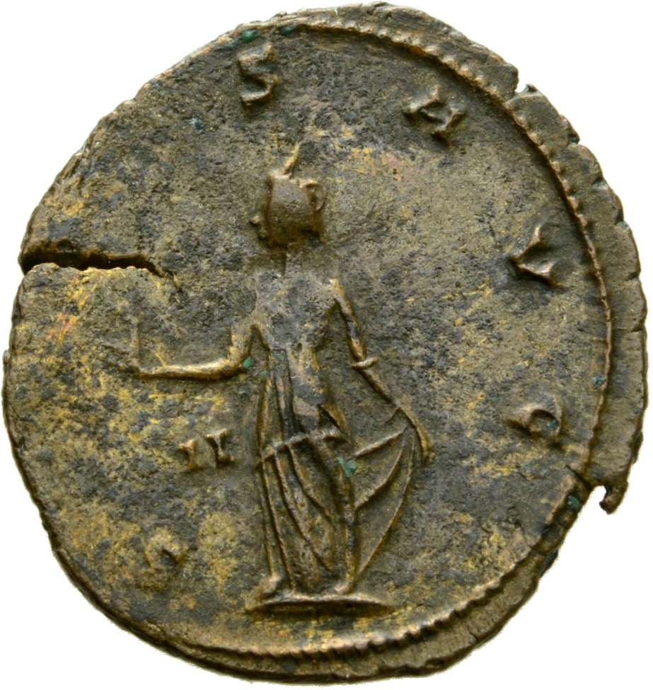 RIC V Claudius Gothicus 191 Claudius II Gothicus reverse — Spes, draped, walking left, holding flower in right hand and ra...