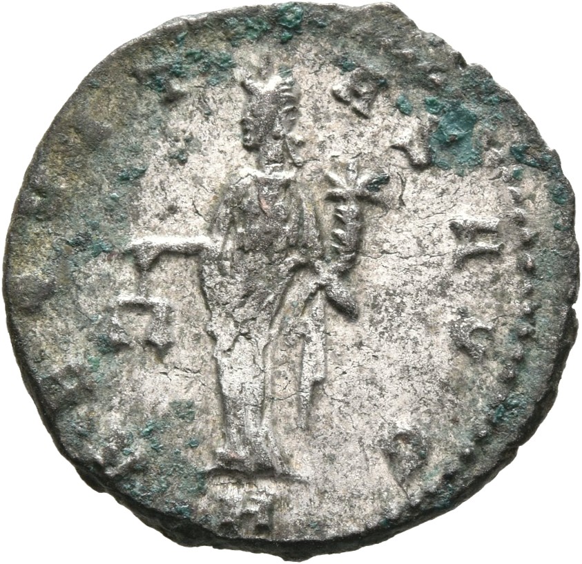RIC V Claudius Gothicus 197 Claudius II Gothicus reverse — Aequitas, draped, standing left, holding scales in right hand a...