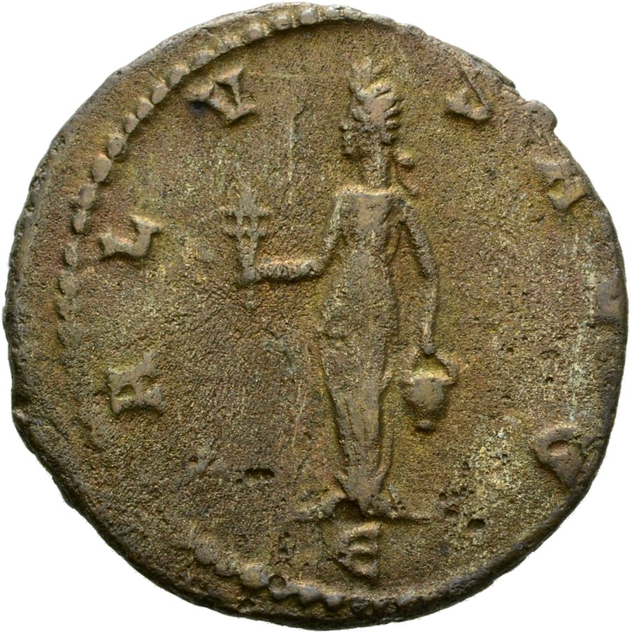 RIC V Claudius Gothicus 217 Claudius II Gothicus reverse, Isis Pharia, draped, standing left, holding sistrum in right han...