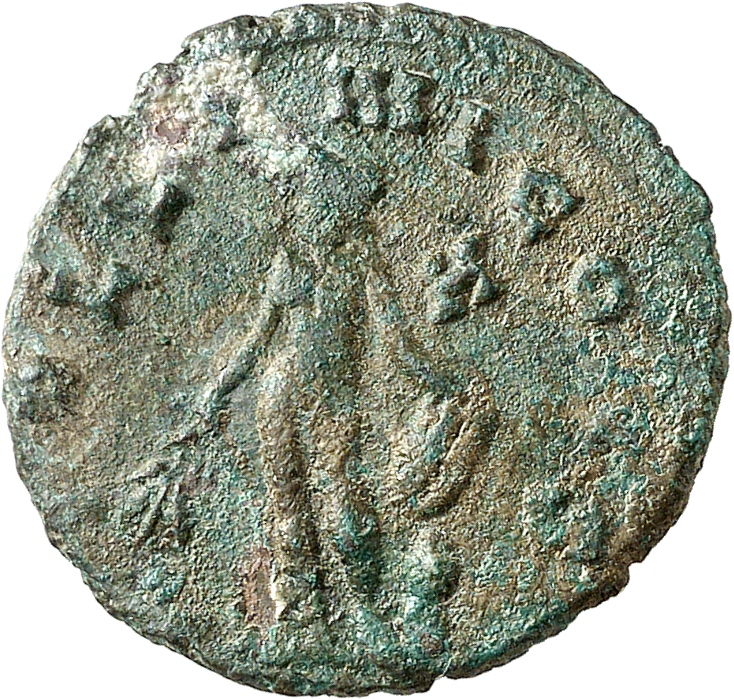 RIC V Claudius Gothicus 22 Claudius II Gothicus reverse, Apollo, standing left, holding laurel-branch in right hand and ly...