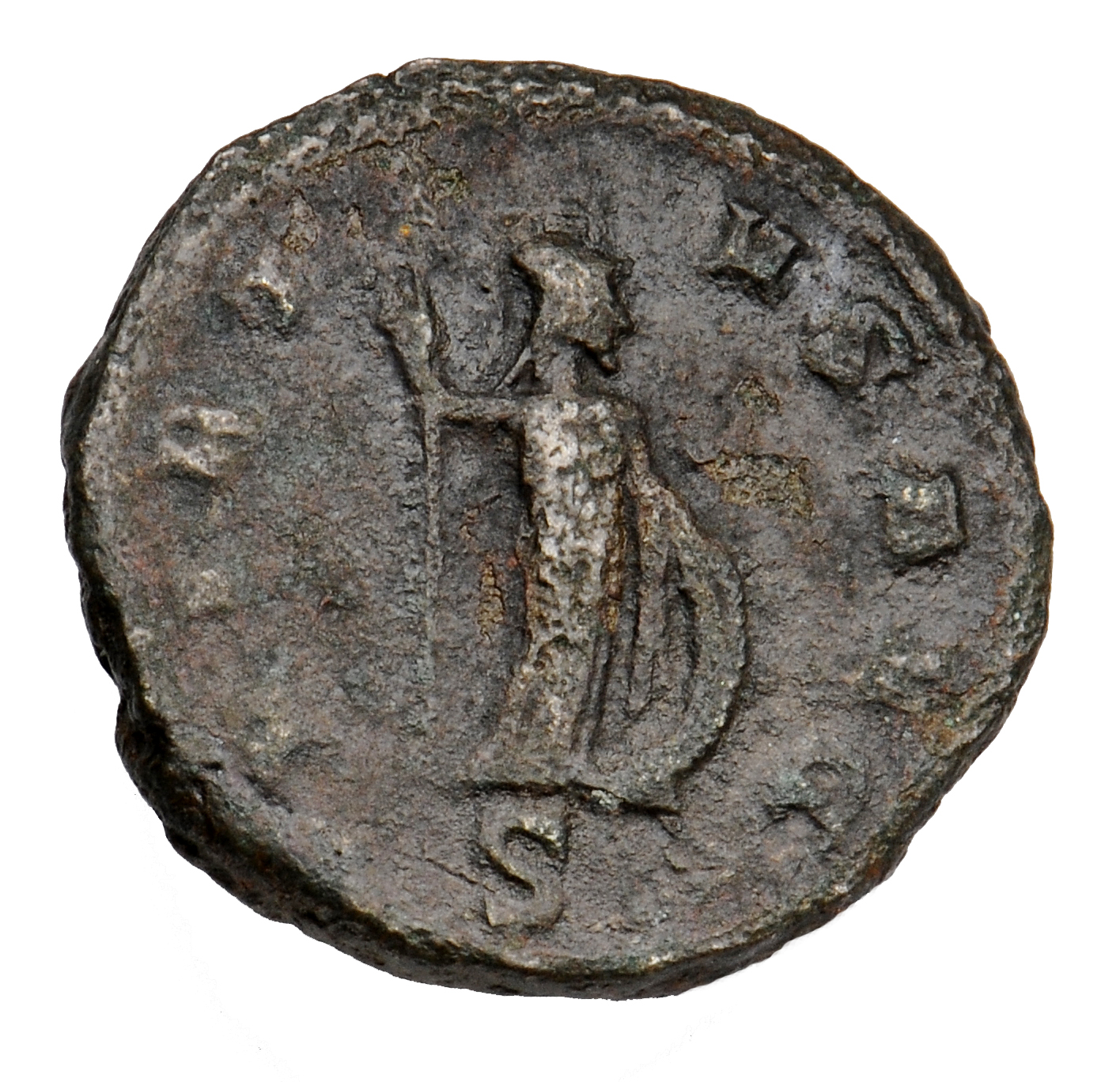 RIC V Claudius Gothicus 225 Claudius II Gothicus reverse, Minerva, helmeted, draped, standing right, resting right hand on...