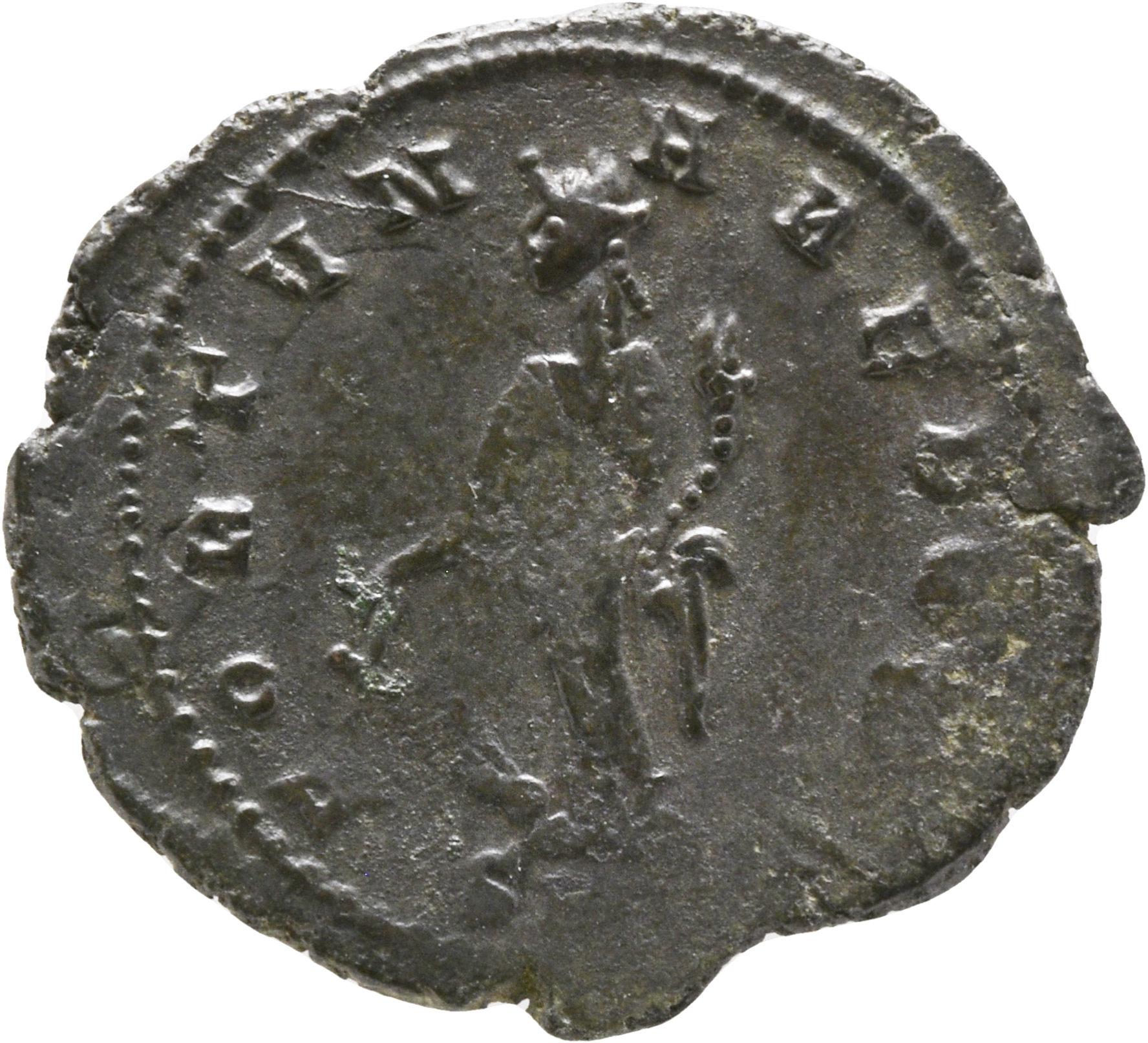 RIC V Claudius Gothicus 234 Claudius II Gothicus reverse — Fortuna, draped, standing left, holding rudder set on globe in ...