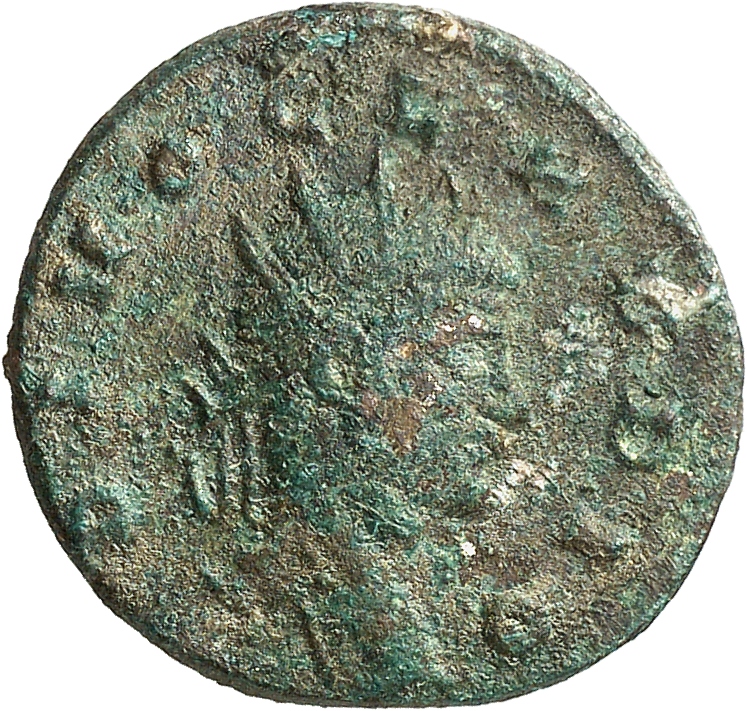 RIC V Claudius Gothicus 261 Quintillus obverse — Bust of Claudius Gothicus, radiate, draped, right or head of Claudius Got...