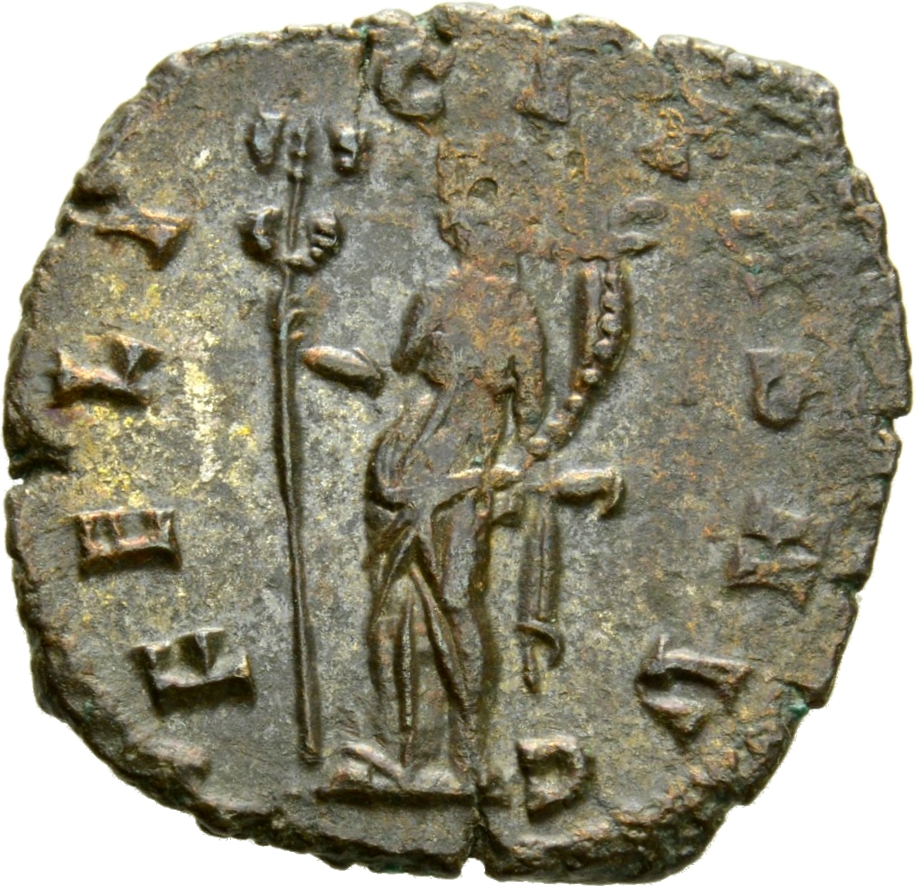 RIC V Claudius Gothicus 32 Claudius II Gothicus reverse, Felicitas, draped, standing left, holding caduceus in right hand ...