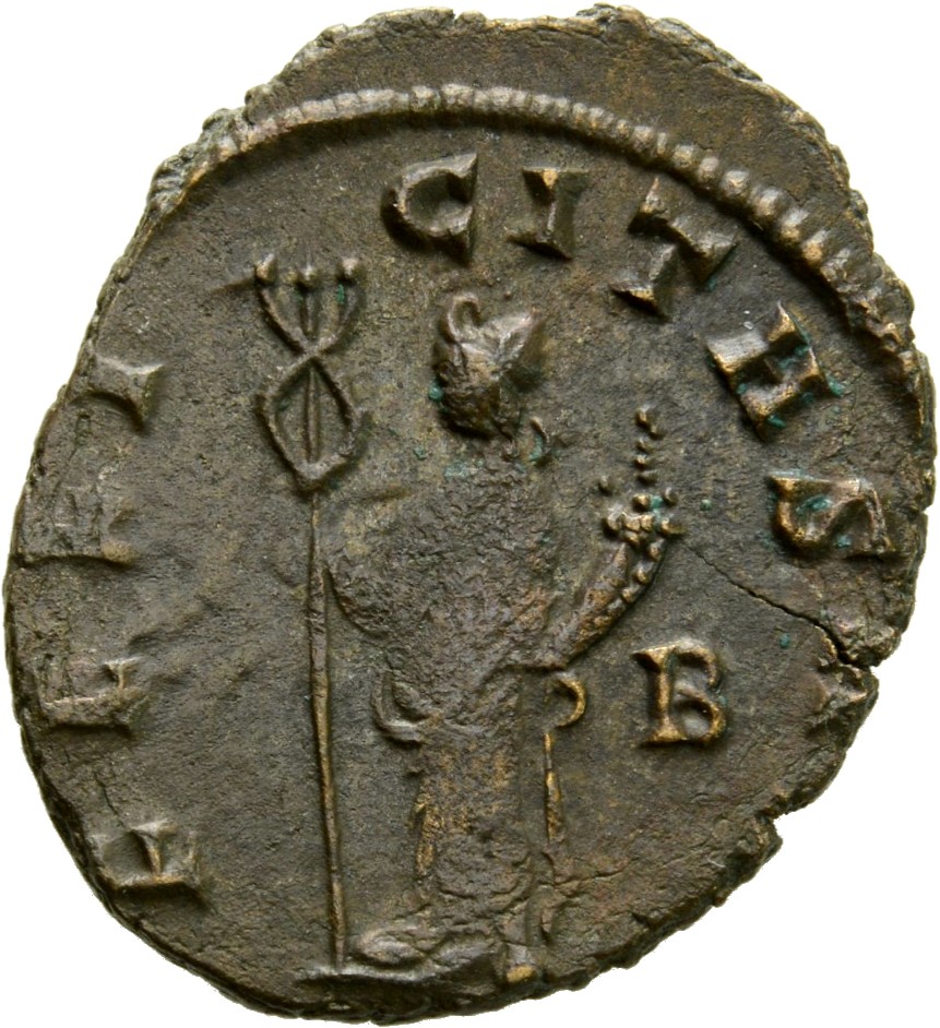 RIC V Claudius Gothicus 33 Claudius II Gothicus reverse, Felicitas, draped, standing left, holding caduceus in right hand ...
