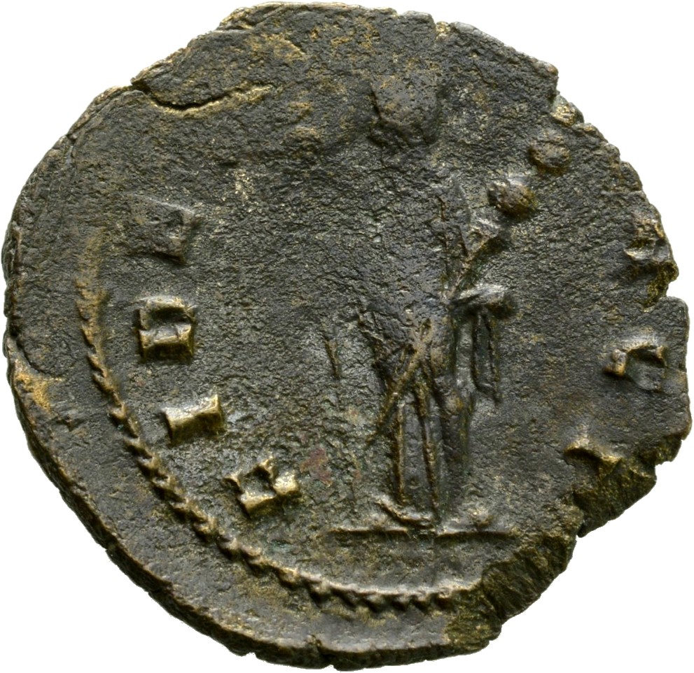 RIC V Claudius Gothicus 36 Claudius II Gothicus reverse, Fides, draped, standing left, holding ensign in each hand, one tr...