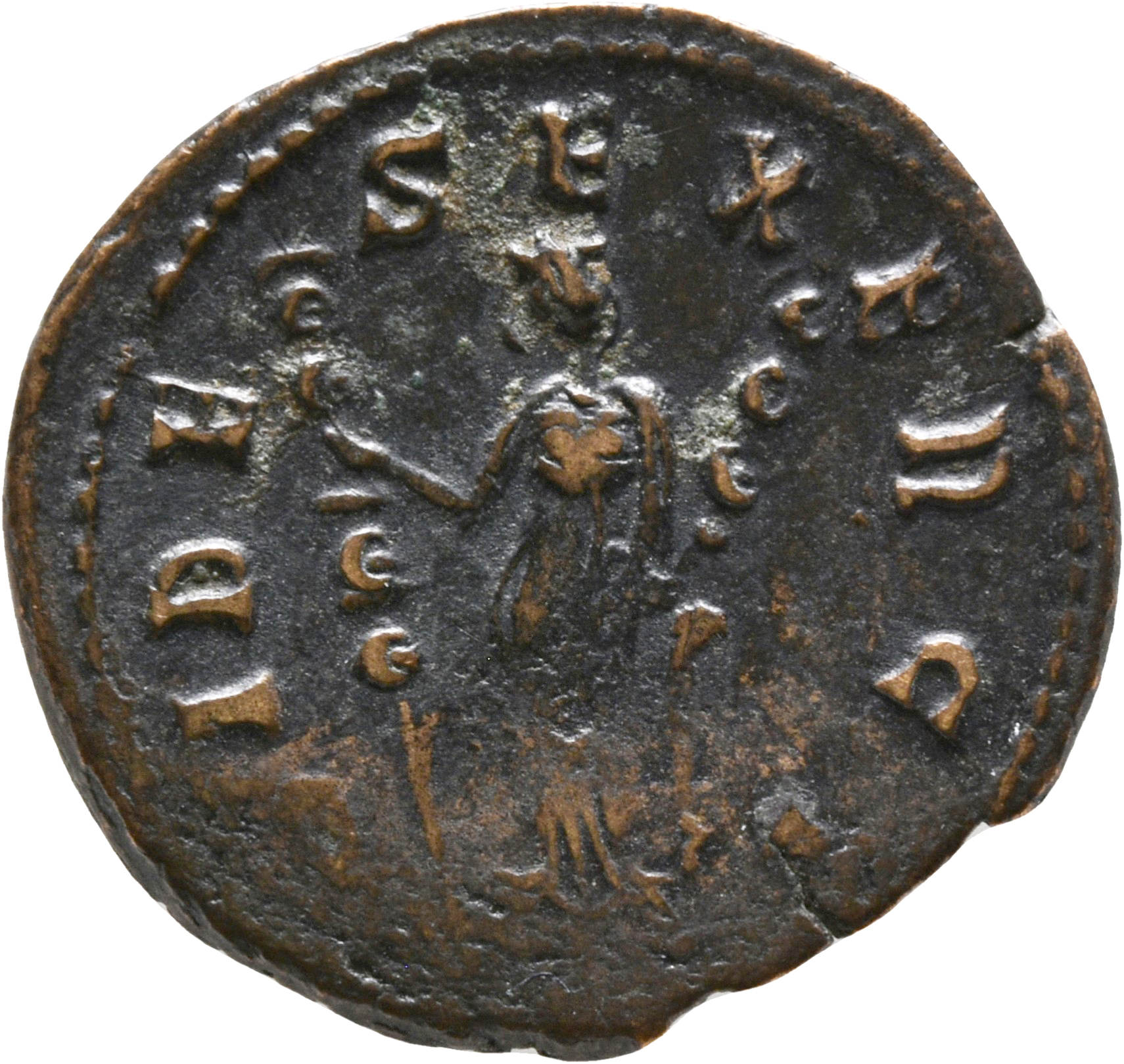 RIC V Claudius Gothicus 36 Claudius II Gothicus reverse, Fides, draped, standing left, holding ensign in each hand, one tr...