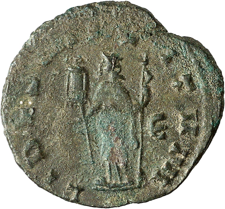 RIC V Claudius Gothicus 38 Claudius II Gothicus reverse, Fides, draped, standing left, holding standard in right hand and ...