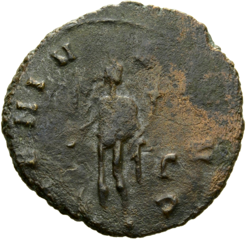 RIC V Claudius Gothicus 46 Claudius II Gothicus reverse, Genius, wearing polos on head, nude except for cloak around shoul...