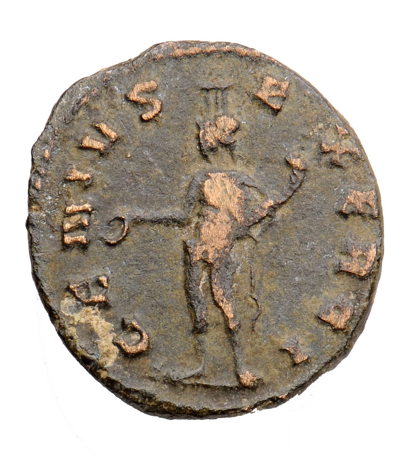 RIC V Claudius Gothicus 48 Claudius II Gothicus reverse, Genius, wearing polos on head, nude except for cloak around shoul...