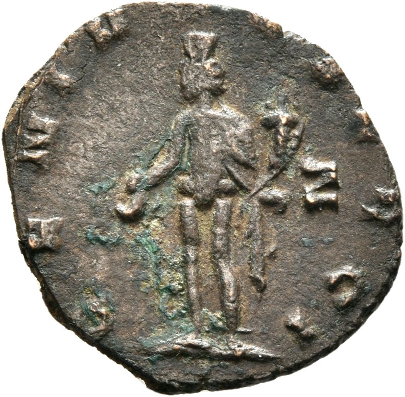 RIC V Claudius Gothicus 48 Claudius II Gothicus reverse, Genius, wearing polos on head, nude except for cloak around shoul...