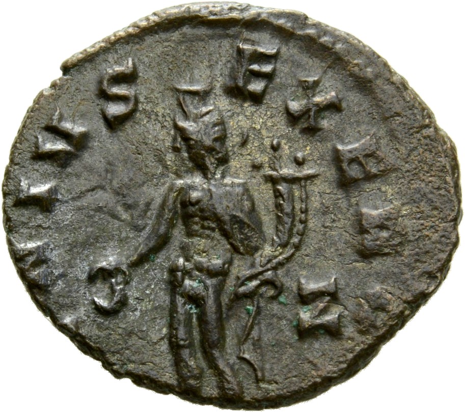 RIC V Claudius Gothicus 49 Claudius II Gothicus reverse, Genius, wearing polos on head, nude except for cloak around shoul...