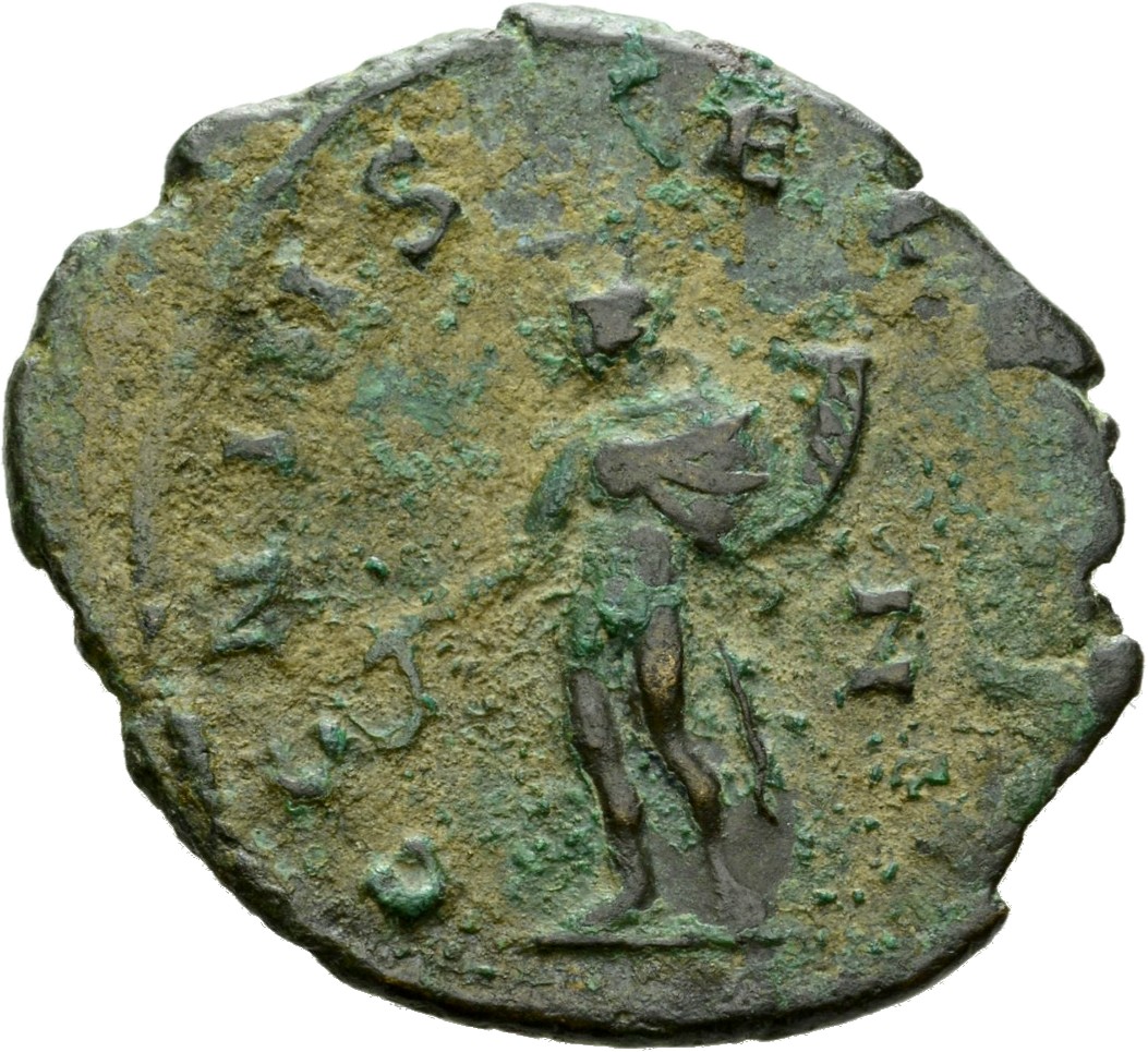 RIC V Claudius Gothicus 49 Claudius II Gothicus reverse, Genius, wearing polos on head, nude except for cloak around shoul...