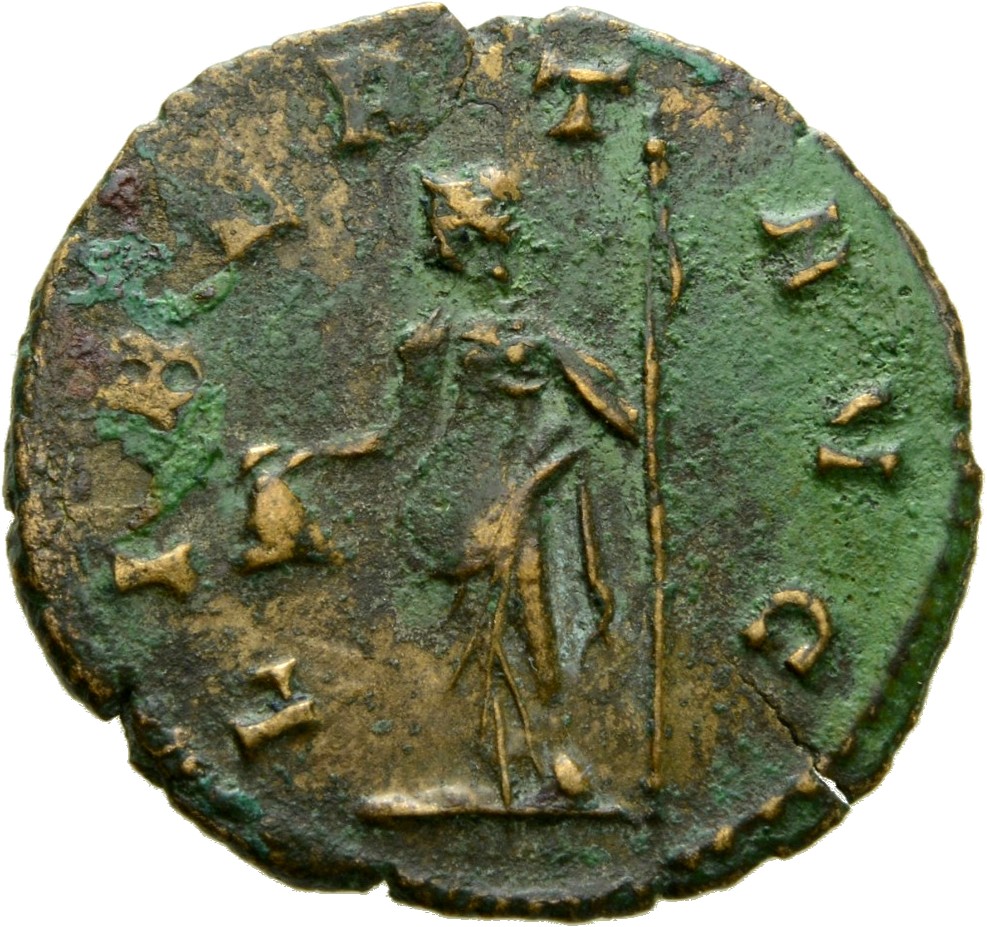 RIC V Claudius Gothicus 62 Claudius II Gothicus reverse, Libertas, draped, standing left, holding pileus in right hand and...