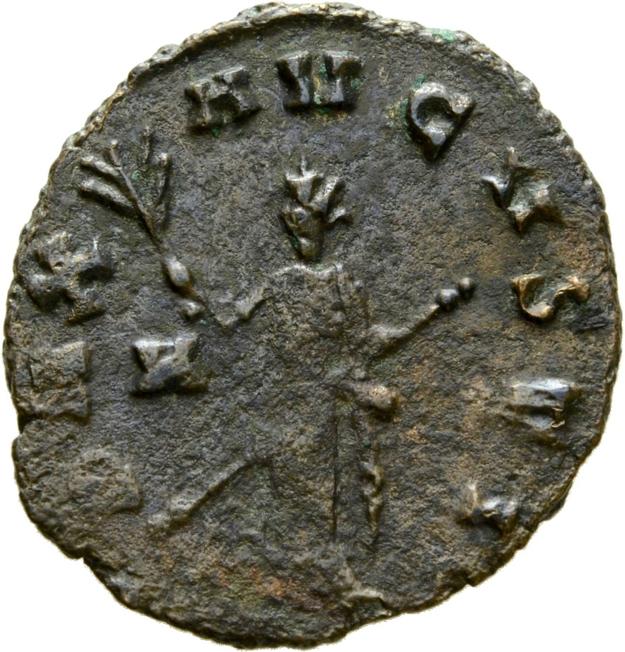RIC V Claudius Gothicus 81 Claudius II Gothicus reverse, Pax, draped, standing left, holding olive-branch in right hand an...