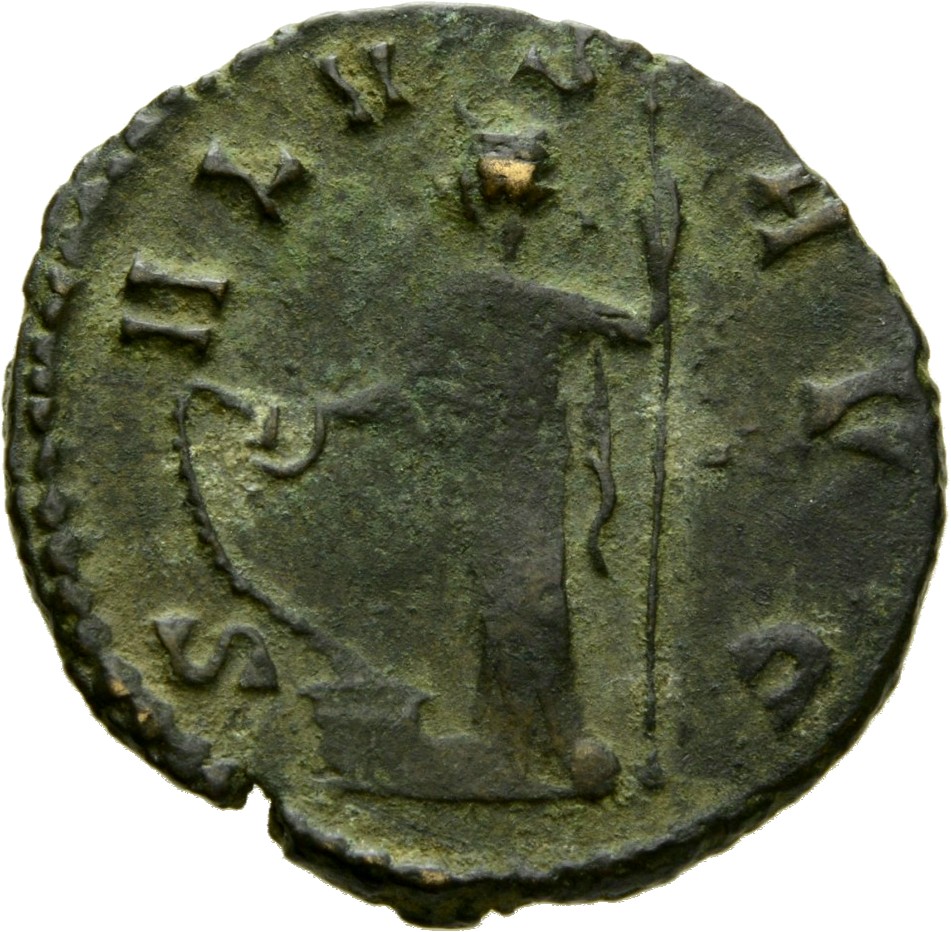 RIC V Claudius Gothicus 98 Claudius II Gothicus reverse, Salus, draped, standing left, feeding serpent rising from altar o...