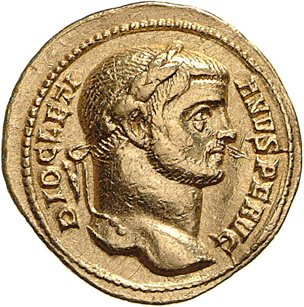 RIC V Diocletian 142a Maximian obverse, Bust of Diocletian, laureate, draped, right