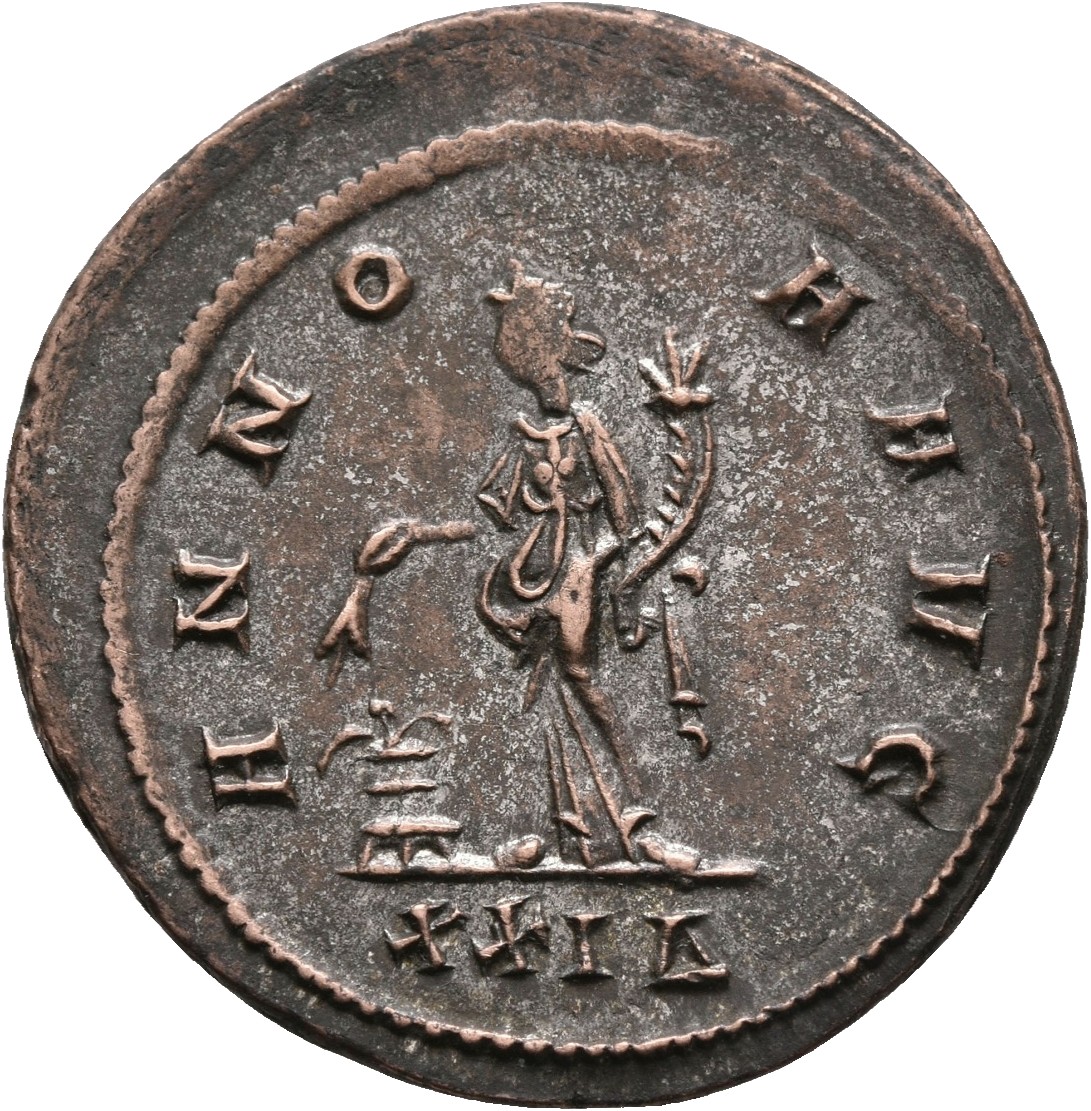 RIC V Diocletian 156 Maximian reverse, Annona, draped, standing left, holding ears of corn in right hand and cornucopiae i...