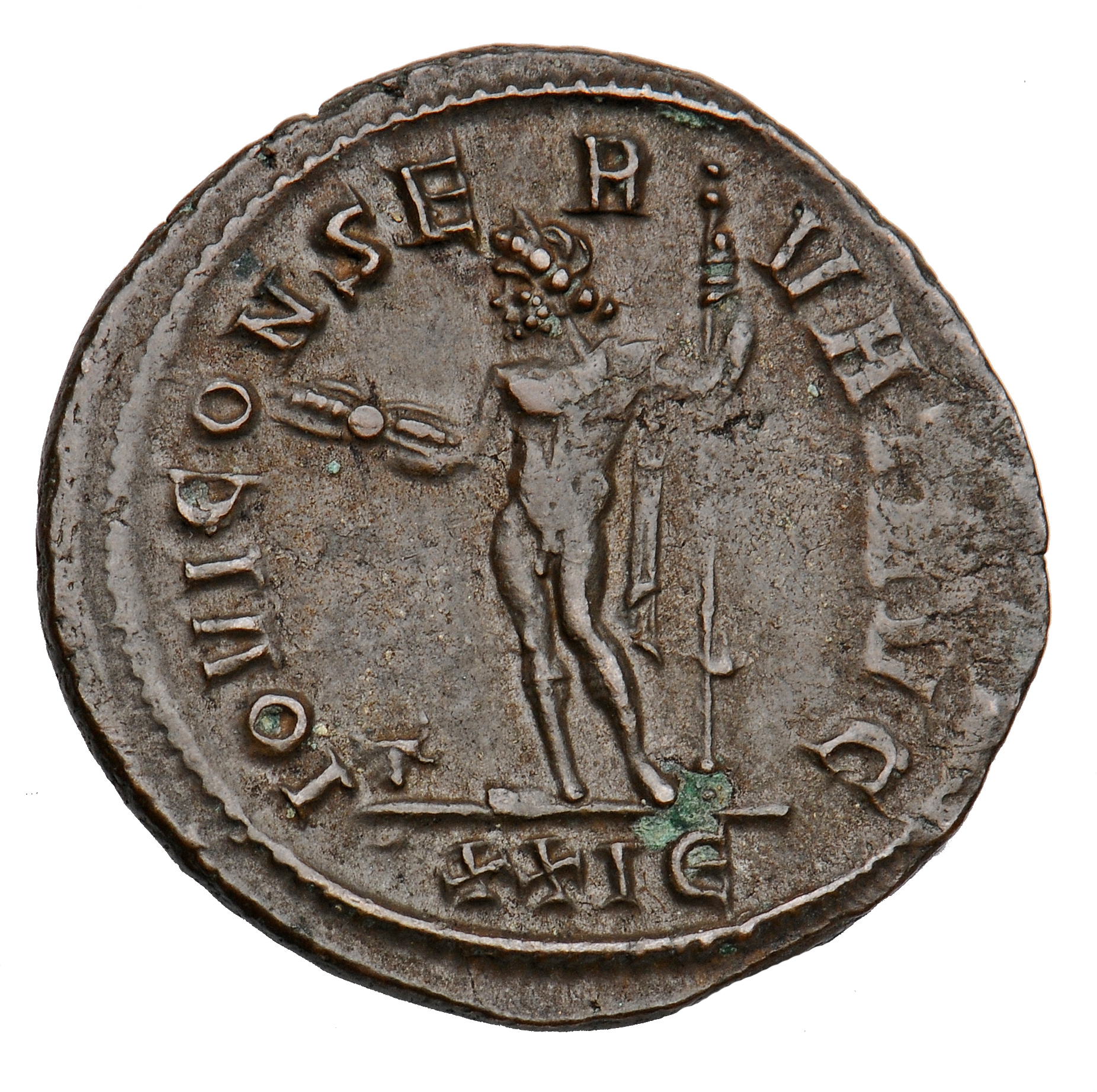 RIC V Diocletian 161 Maximian reverse — Jupiter, standing left, holding thunderbolt in right hand and sceptre in left hand