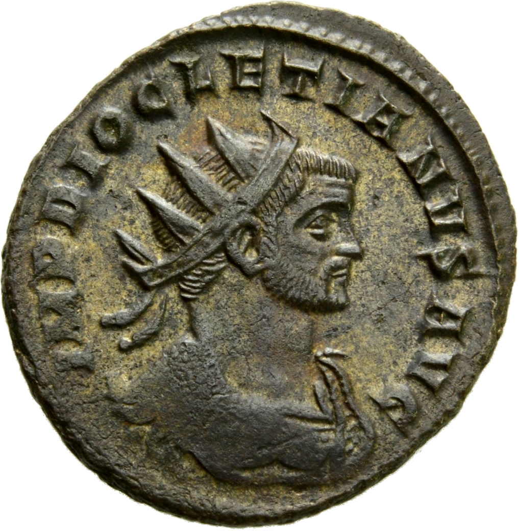 RIC V Diocletian 162 Maximian obverse, Bust of Diocletian, radiate, draped, right, or bust of Diocletian, radiate, draped,...