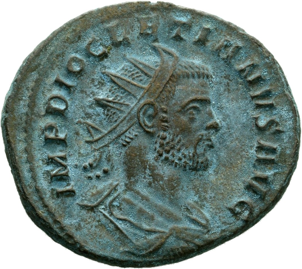 RIC V Diocletian 183 Maximian obverse, Bust of Diocletian, radiate, draped, right, or bust of Diocletian, radiate, draped,...