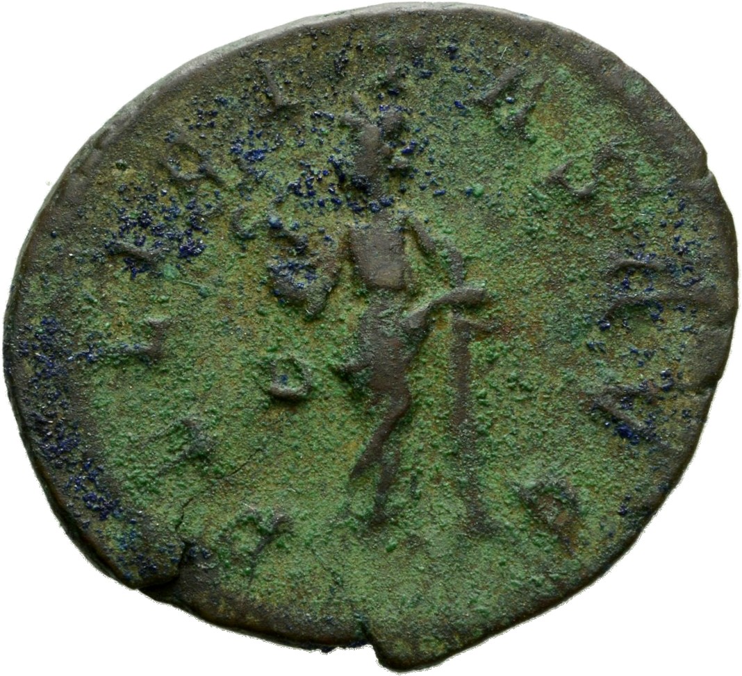RIC V Diocletian 19 Maximian reverse — Felicitas, draped, standing left, leaning on column with right arm and holding cadu...