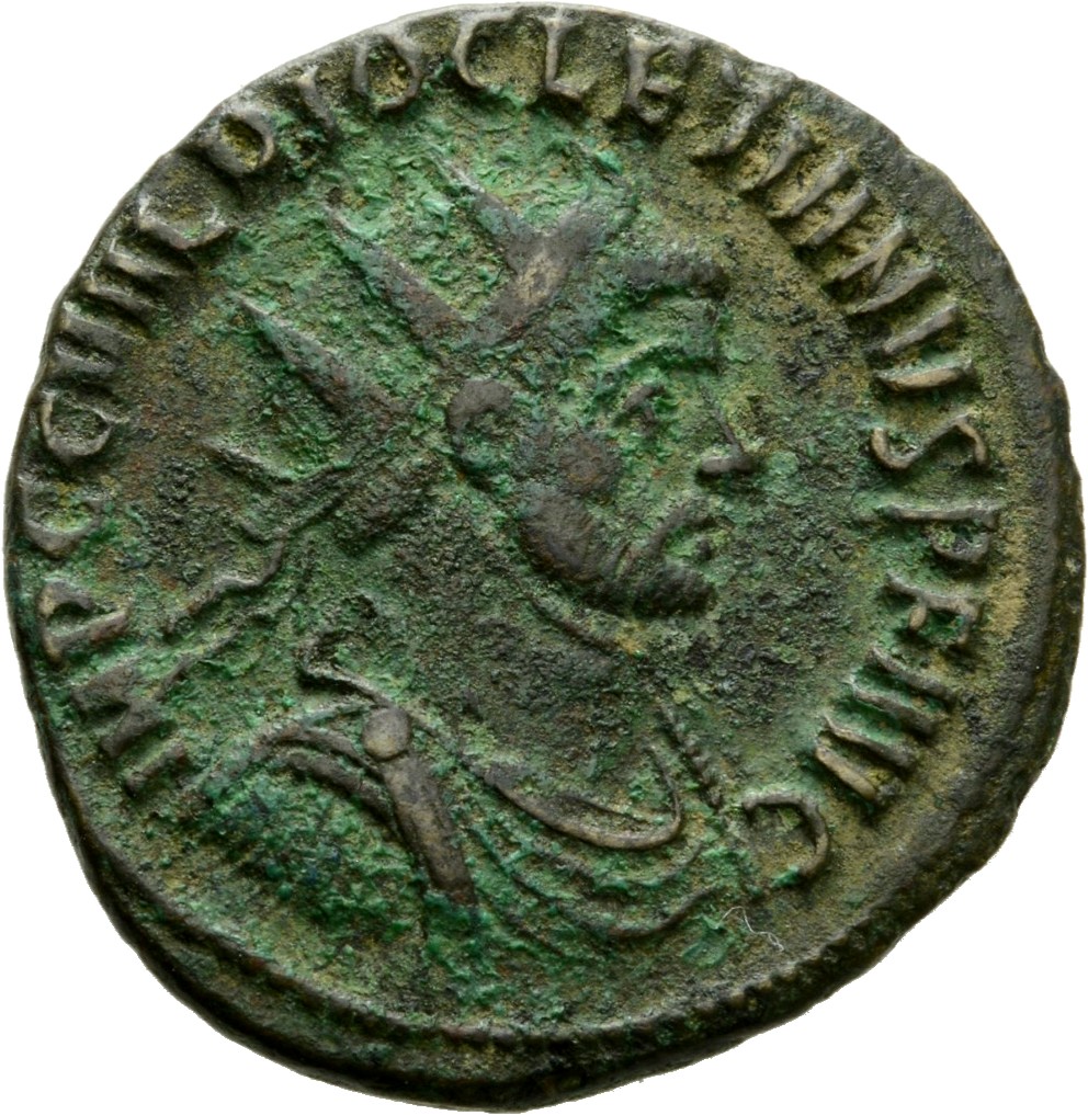 RIC V Diocletian 222 Maximian obverse, Bust of Diocletian, radiate, draped, right, or bust of Diocletian, radiate, draped,...