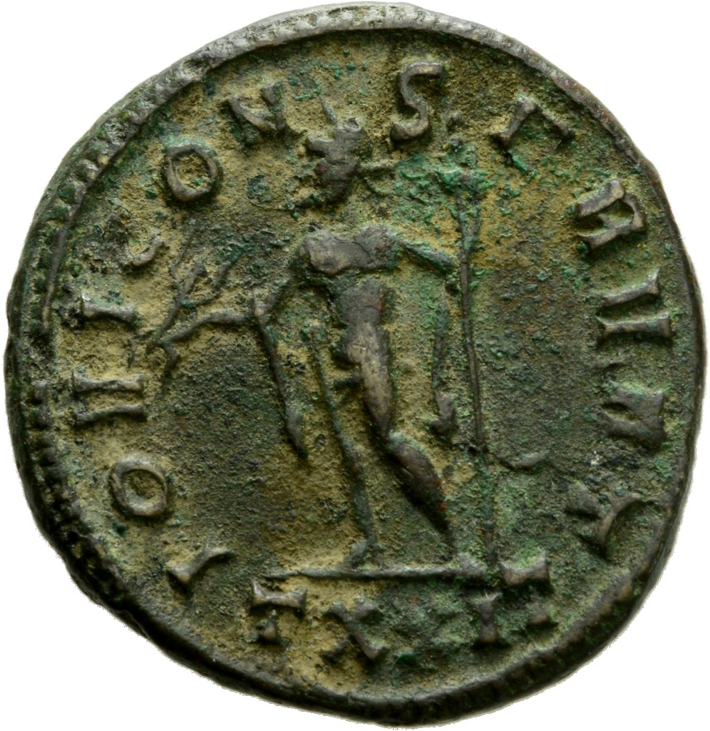 RIC V Diocletian 222 Maximian reverse, Jupiter, standing left, holding thunderbolt in right hand and sceptre in left hand;...